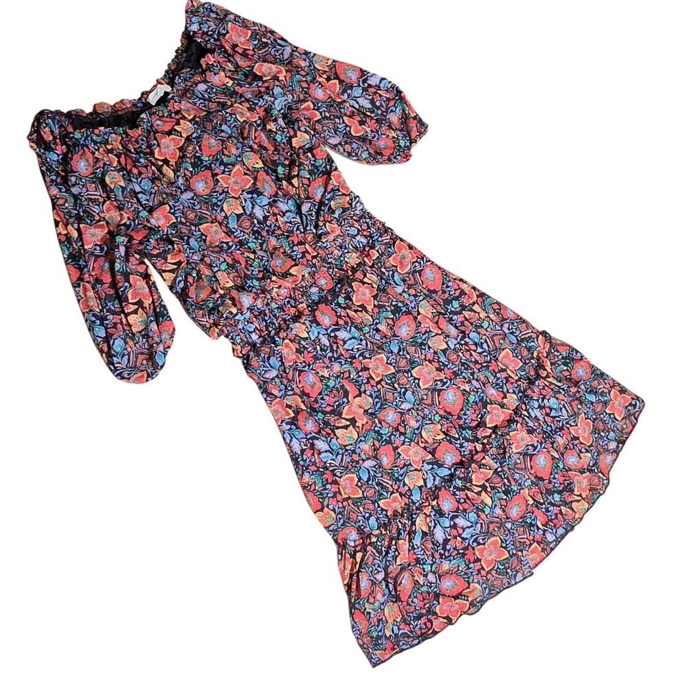 PLUS 2X XXL JOIE DE VIVRE Black Floral Off Shoulder Smocked Waist Ruffle Dress